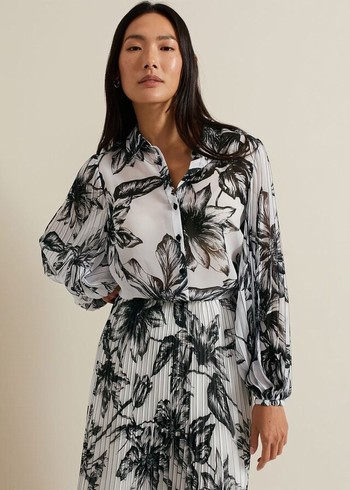 Phase Eight Sienna Floral Pleat Sleeve Shirts White Canada | LJKWZC-370